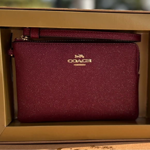 Coach Glitter Burgundy Wristlet with Charms - Picture 1 of 7